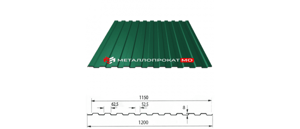 Профнастил С8 Ral 6005 зеленый 1200х2000 в Зендиково